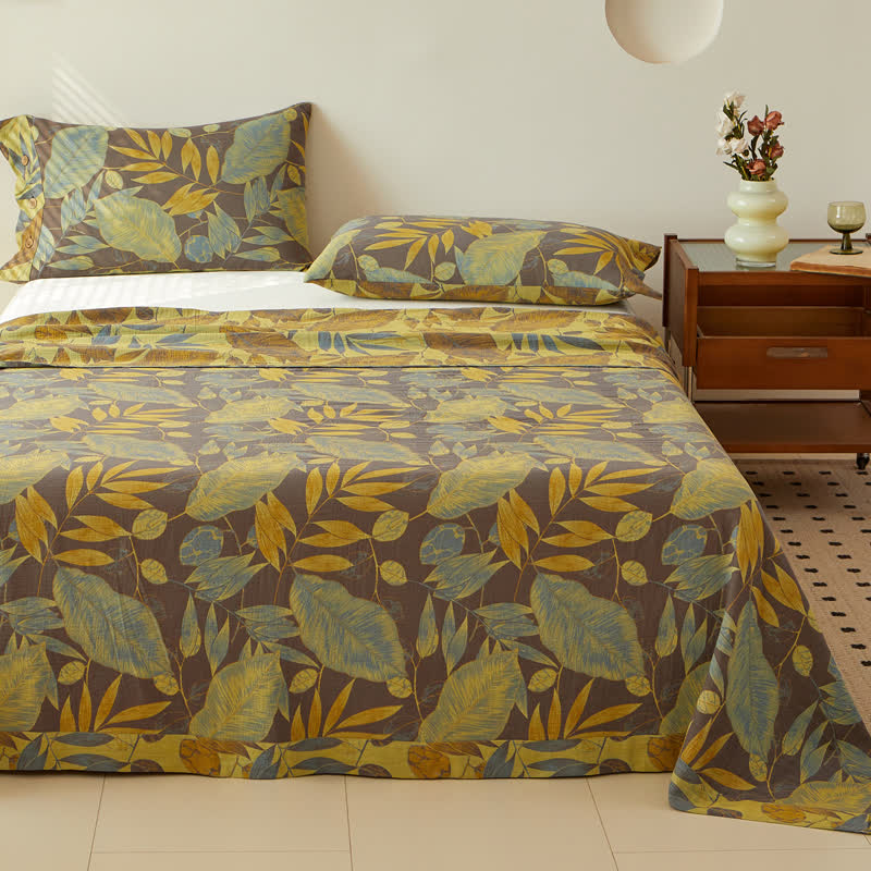 Leaf Cotton Double-layer Yarn-dyed Jacquard Reversible Coverlet