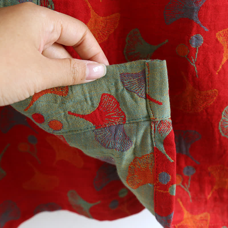 Cotton Yarn-dyed Ginkgo Leaf Print Bathrobe