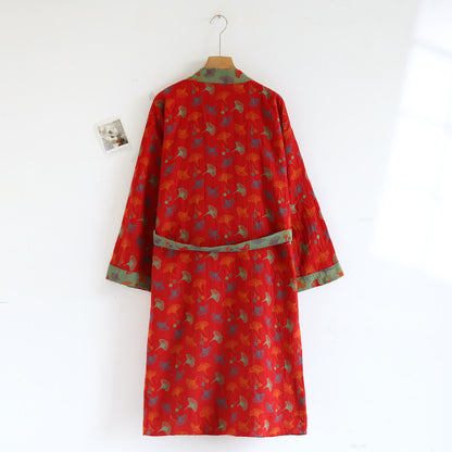 Cotton Yarn-dyed Ginkgo Leaf Print Bathrobe