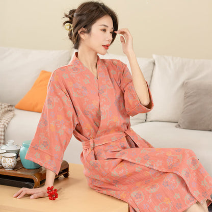 Floral Cotton Double-layer Gauze Yarn-dyed Jacquard Bathrobe