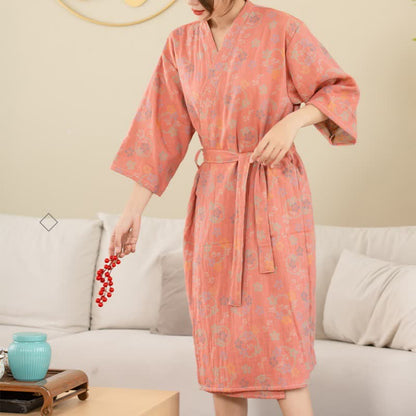 Floral Cotton Double-layer Gauze Yarn-dyed Jacquard Bathrobe