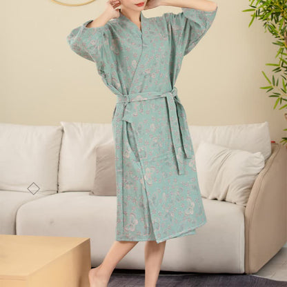 Floral Butterfly Cotton Double-layer Gauze Yarn-dyed Jacquard Bathrobe
