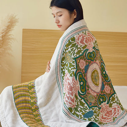 Elegant Floral Pure Cotton Gauze Absorbent Bath Towel