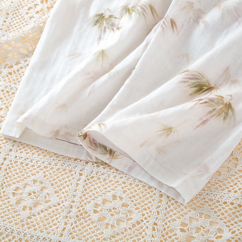 Vintage Bamboo Print Cotton Gauze Beaded Button Loungewear Set