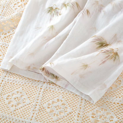 Vintage Bamboo Print Cotton Gauze Beaded Button Loungewear Set