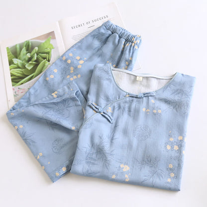 Elegant Floral Bamboo Fiber Short Sleeve Pajama Set