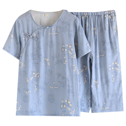 Elegant Floral Bamboo Fiber Short Sleeve Pajama Set