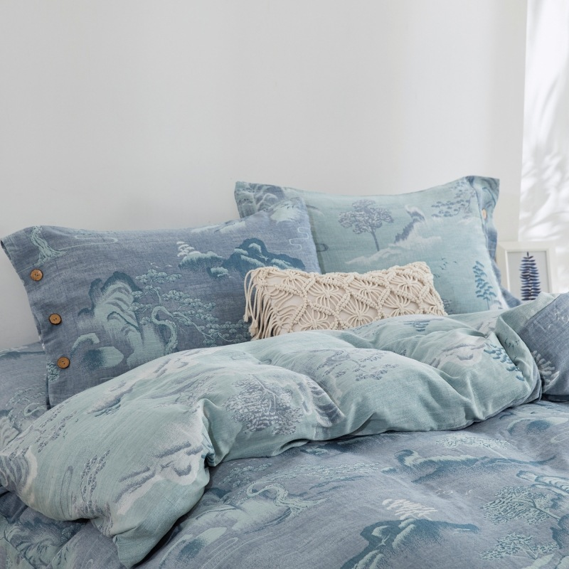 Button Landscape Cotton Gauze Bedding Set(4PCS)