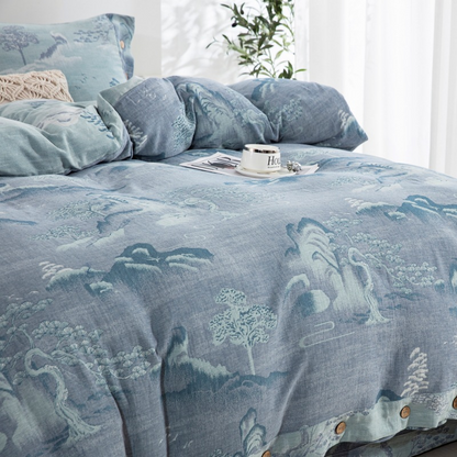 Button Landscape Cotton Gauze Bedding Set(4PCS)