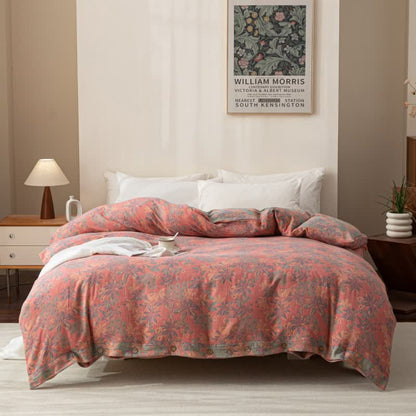 Reverisible Jacquard Floral Button Cotton Bedding Set (4PCS)