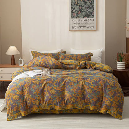 Reverisible Jacquard Floral Button Cotton Bedding Set (4PCS)