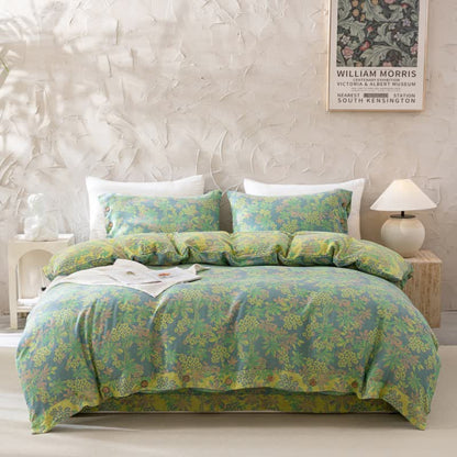 Reverisible Jacquard Floral Button Cotton Bedding Set (4PCS)