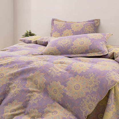 Jacquard Floral Cotton Gauze Reversible Bedding Set (4PCS)