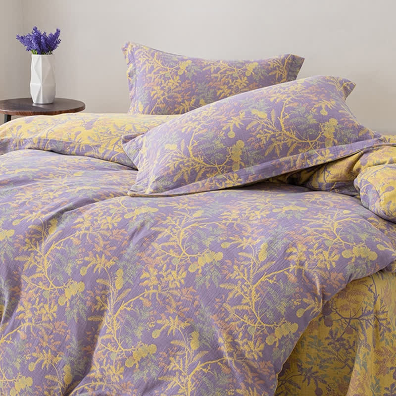 Double Layers Gauze Floral Bedding Set (4PCS)