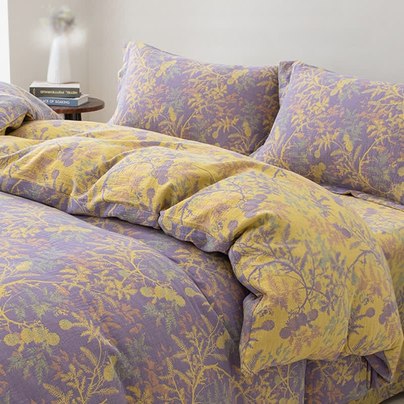 Double Layers Gauze Floral Bedding Set (4PCS)