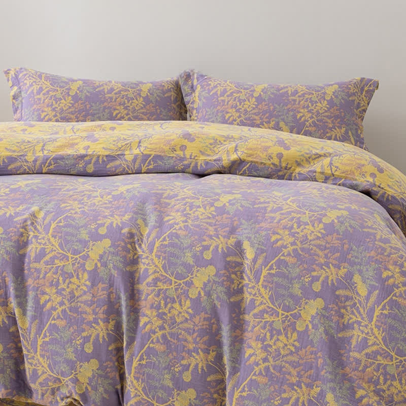 Double Layers Gauze Floral Bedding Set (4PCS)