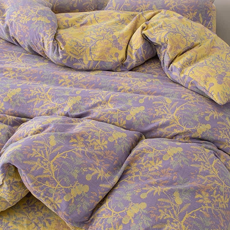 Double Layers Gauze Floral Bedding Set (4PCS)