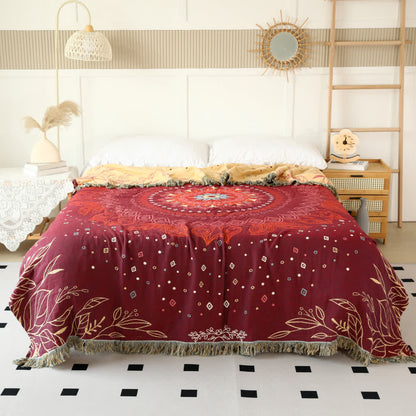 Ethnic Red Cotton Gauze Reversible Blanket
