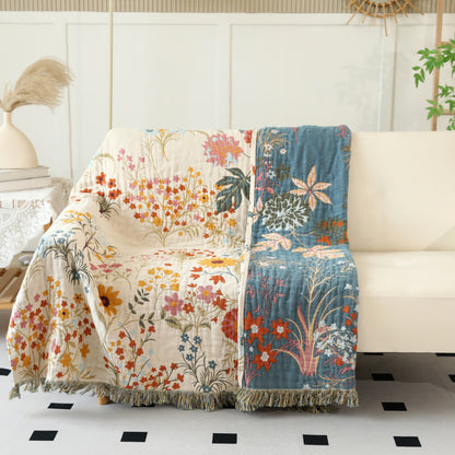 Rural Floral Cotton Gauze Reversible Quilt