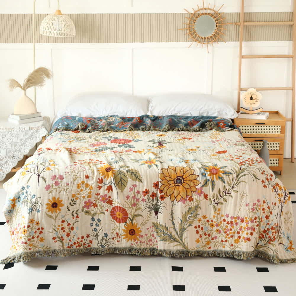 Rural Floral Cotton Gauze Reversible Quilt Doona