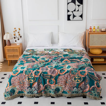 Plant Print Cotton Gauze Reversible Blanket