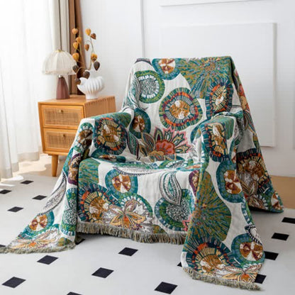 Plant Print Cotton Gauze Reversible Quilt