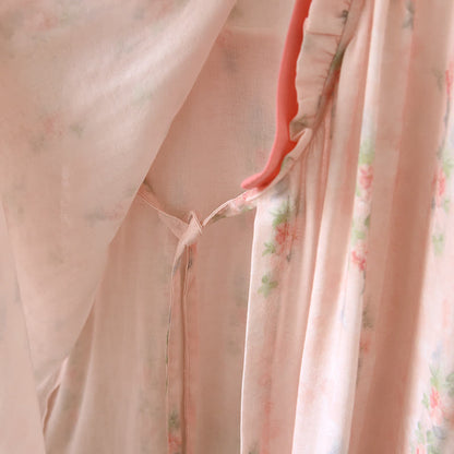 Pink Floral Short Sleeve Cross-front Nightdress