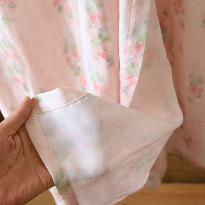Pink Floral Short Sleeve Cross-front Nightdress