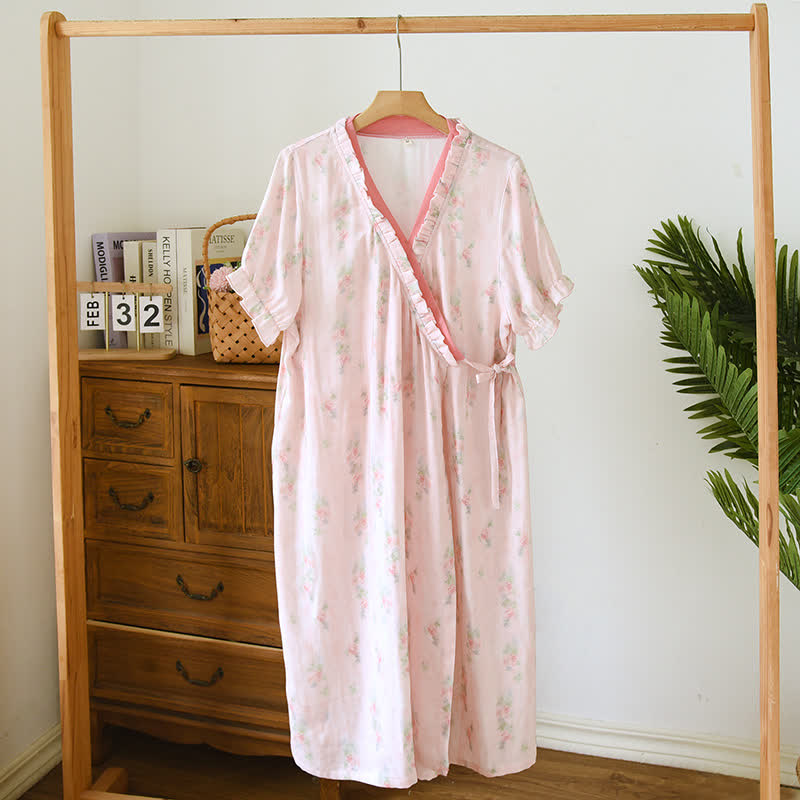 Pink Floral Short Sleeve Cross-front Nightdress - XL - image 0