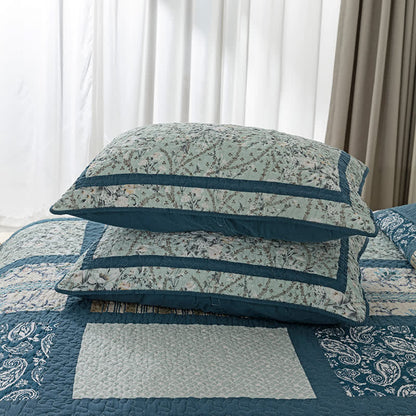 Plaid Botanical Print Cotton Patchwork Quilt