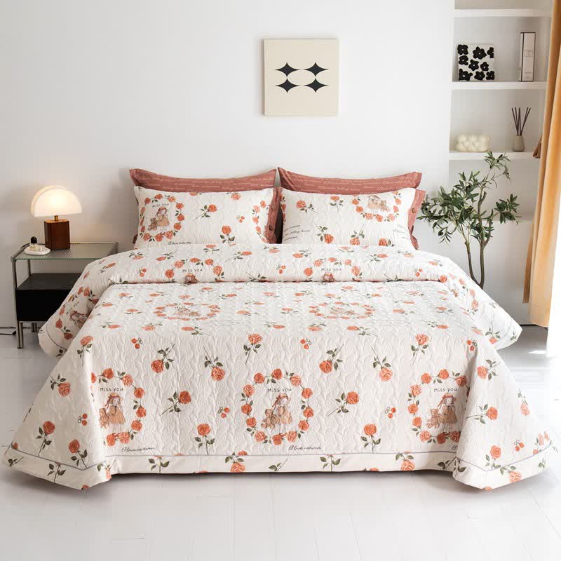Rustic Rose Print Cotton Quilt