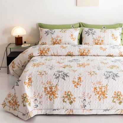 Orange Floral Botanical Print Cotton Quilt