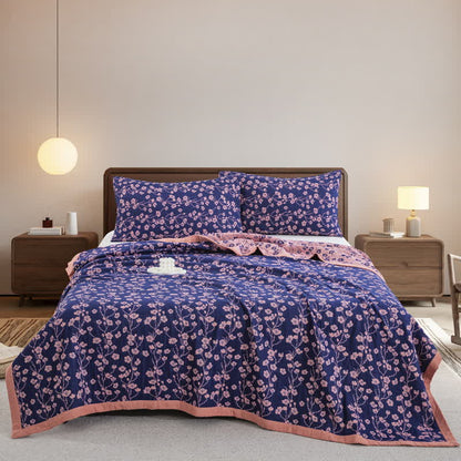 Pastoral Floral Cotton Gauze Jacquard Reversible Quilt