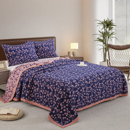 Pastoral Floral Cotton Gauze Jacquard Reversible Quilt