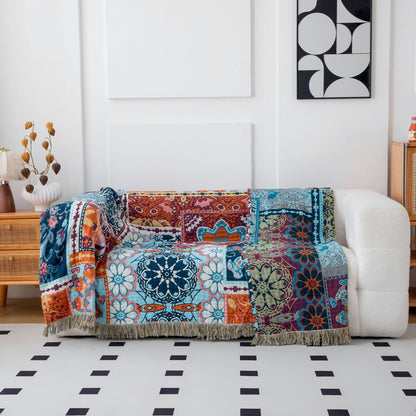 Ownkoti Boho Blue Floral Cotton Reversible Tassel Quilt - image 3