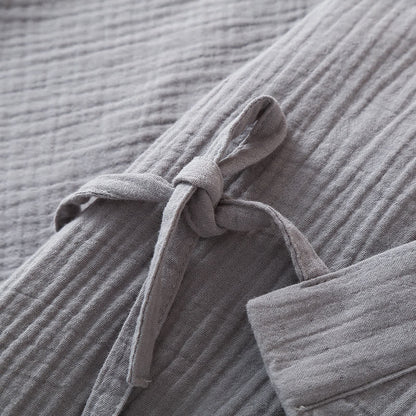 Unisex Solid Color Cotton Gauze Kimono Pajama Set