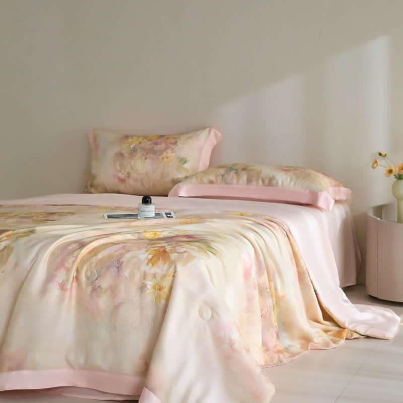 Pink Floral Lyocell Fiber Summer Silky Quilt