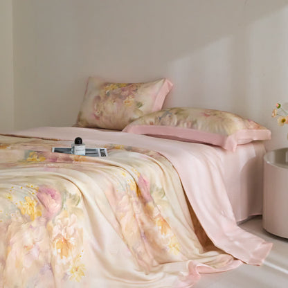 Pink Floral Lyocell Fiber Summer Silky Quilt