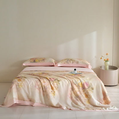Pink Floral Lyocell Fiber Summer Silky Quilt