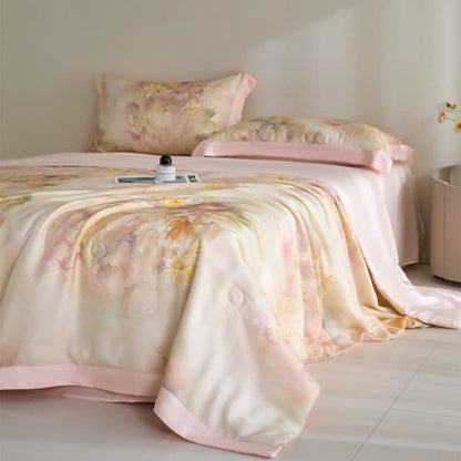 Pink Floral Lyocell Fiber Summer Silky Quilt
