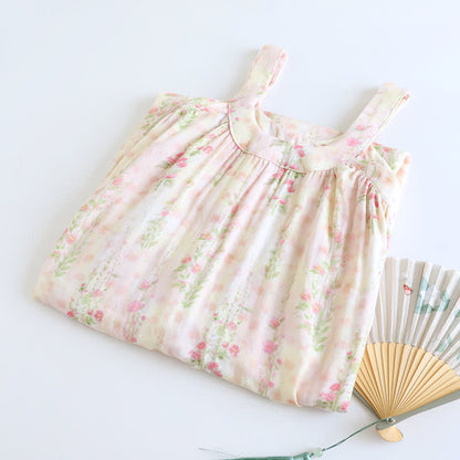 Rose Print Bamboo Fiber Sleeveless Nightdress