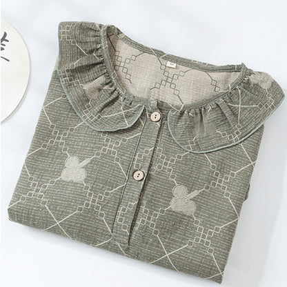 Check Pattern Cotton Gauze Jacquard Nightdress