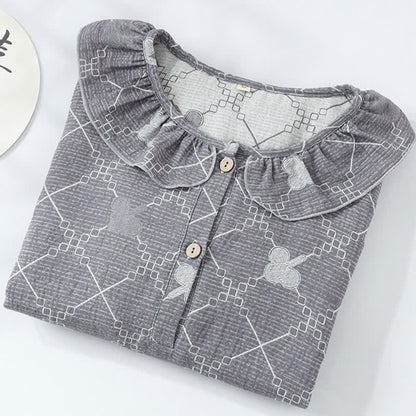 Check Pattern Cotton Gauze Jacquard Nightdress