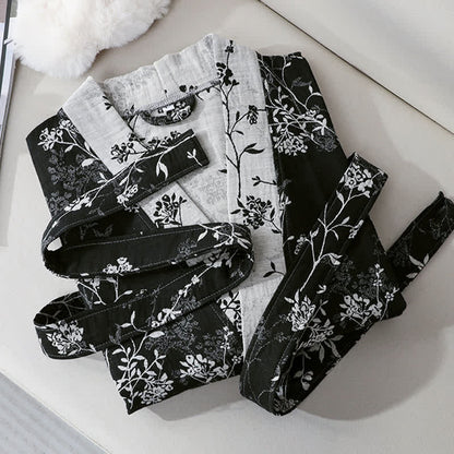 Vintage Floral Kimono Cotton Gauze Jacquard Bathrobe