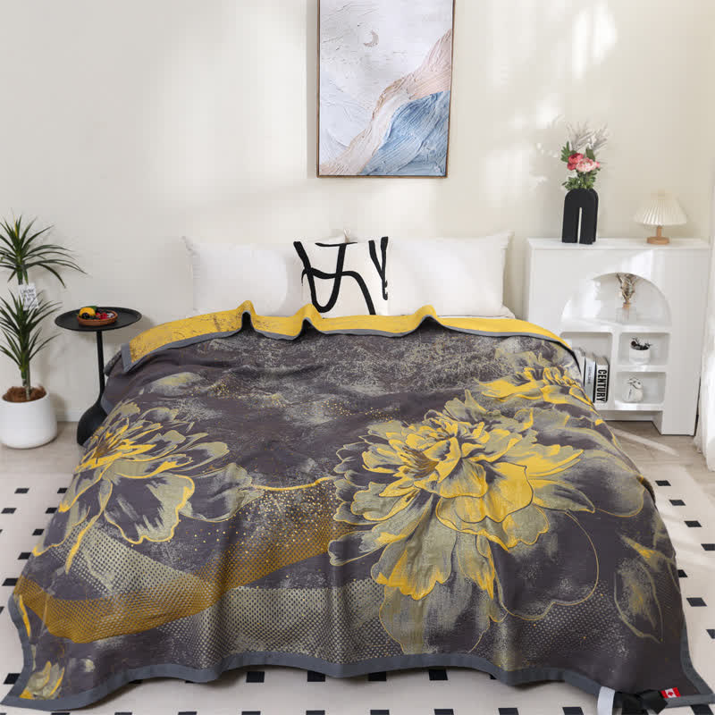 Luxurious Floral Cotton Gauze Breathable Reversible Quilt