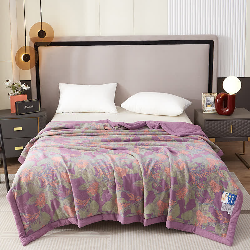 Floral Leaf Cotton Gauze Yarn-dyed Summer Quilt