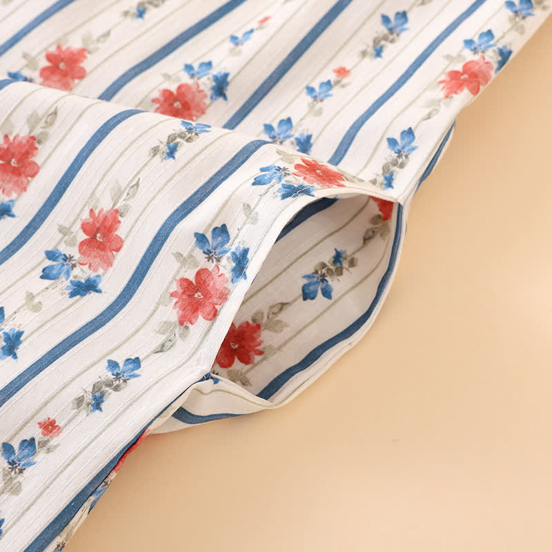 Striped Floral Cotton Gauze Sleeveless Nightdress