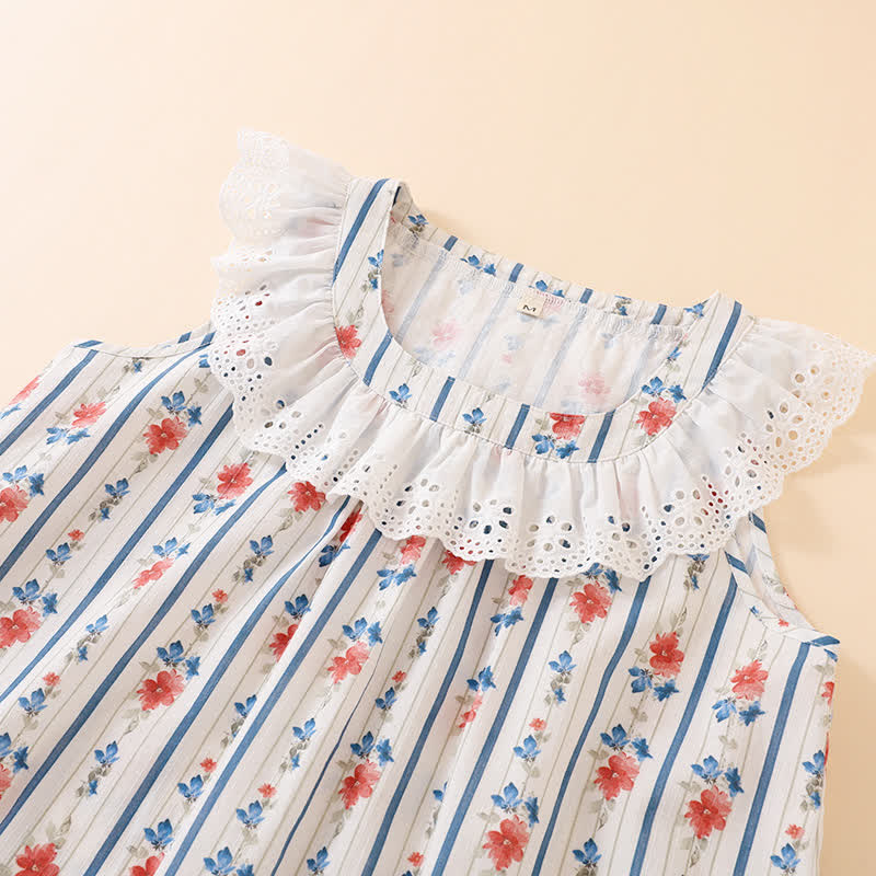 Striped Floral Cotton Gauze Sleeveless Nightdress