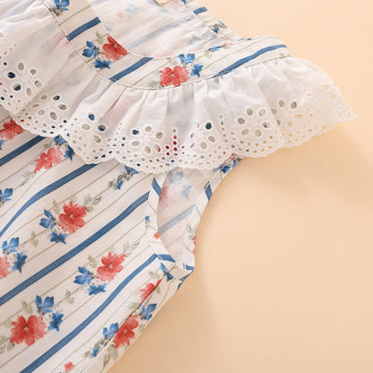 Striped Floral Cotton Gauze Sleeveless Nightdress