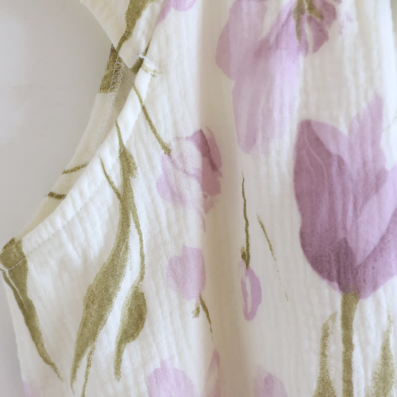 Tulip Print Cotton Gauze Padded Camisole Nightdress